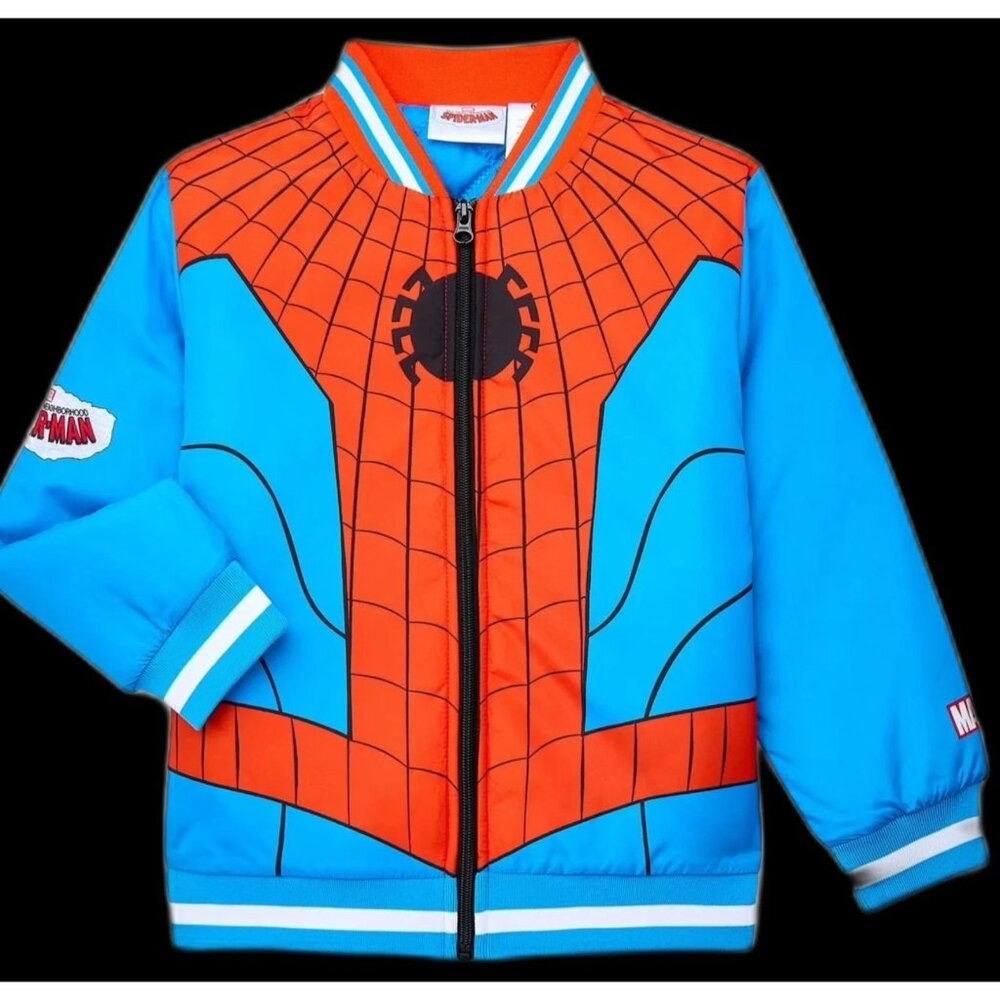 SPIDERMAN BOYS L Bomber Jacket SIZE 10-12 SPIDERMAN MARVEL Graphics NEW